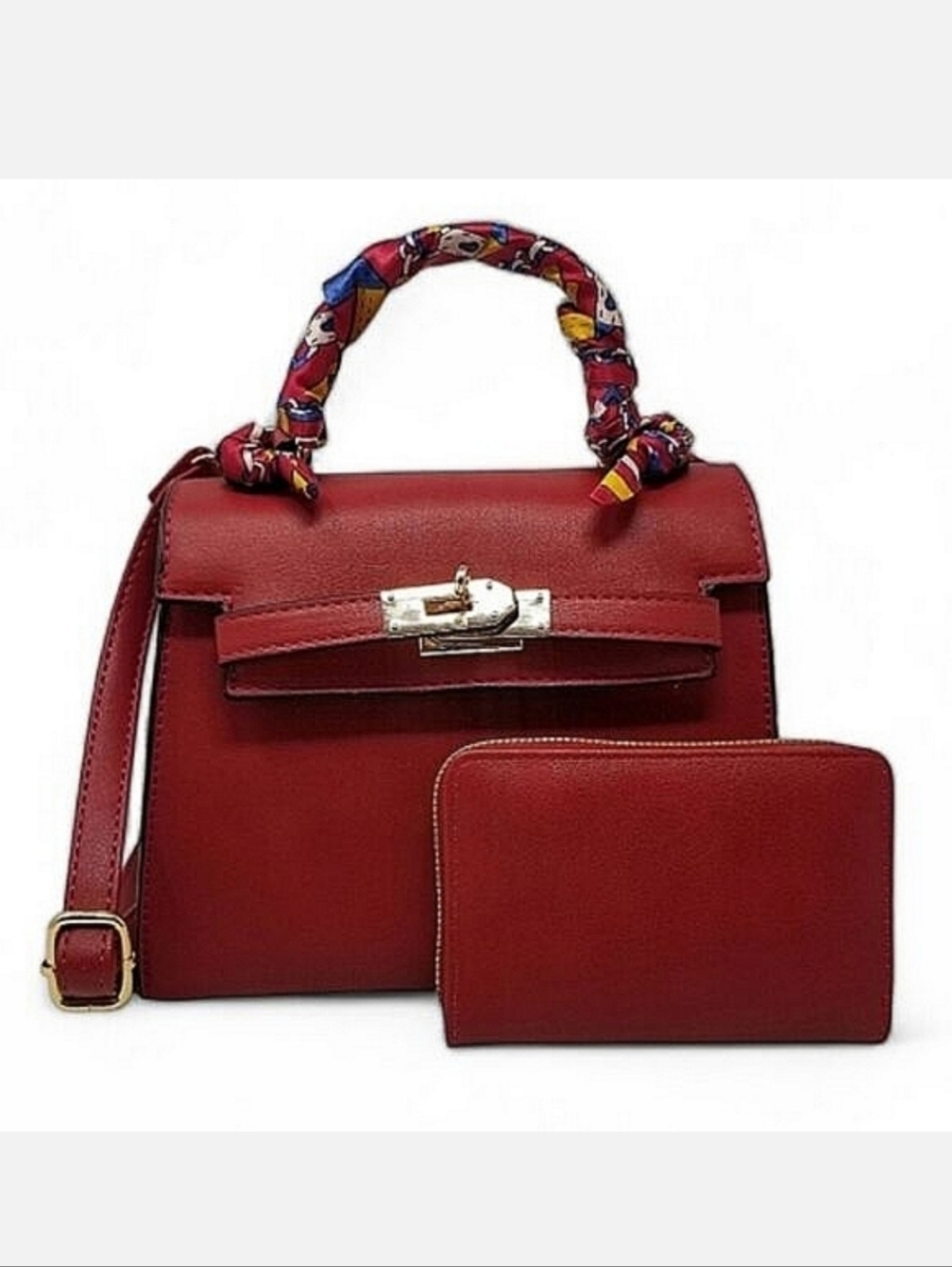 Red Twilly Top Handle Satchel Crossbody wallet set